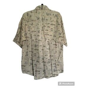 Woolrich Mens Medium Short Sleeve Button Up‎ Shirt Fish Pattern 100% Cotton